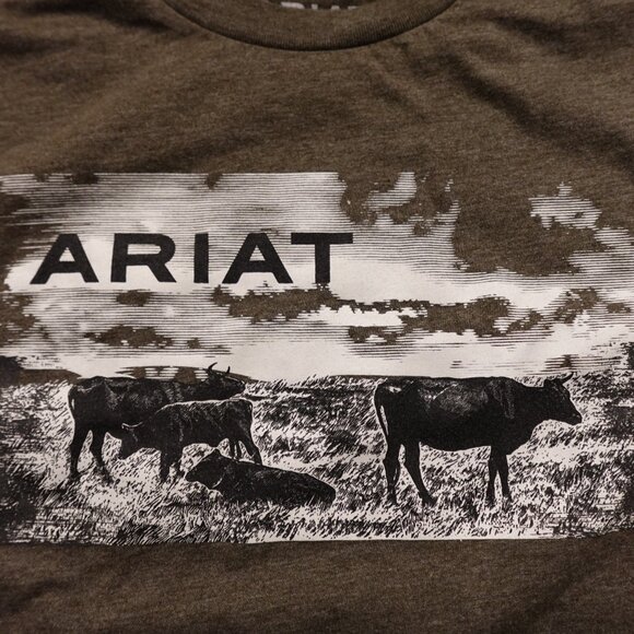 Ariat Graphic T-Shirt Heather Brown Ranch Scene – Men's Size Large - Picture 2 of 6